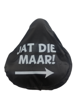  Zadelovertrek met tekst '' Jat die maar '' - Zwart / Wit - PVC - Rekbaar - Zadelhoes - Fietshoes -