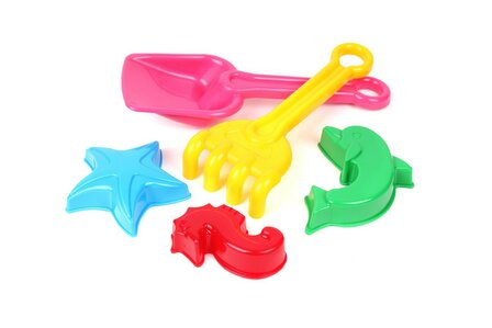 Strandset met 1 Schep, 1 Hark en 3 zandvormpjes - Multicolor - Kunststof - ASSORTI - Speelset voor de allerkleinste - + 1,5 jaa