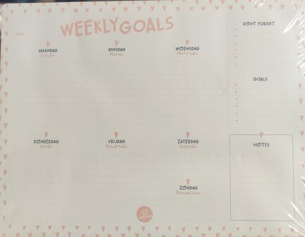 Weekplanner Wit / Roze  - &#039; Weekly Goals &#039; 