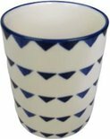 Drink Beker / koffiebeker - Met Driehoek Patroon OLIVER - Wit / Blauw - Keramiek - &Oslash; 6,5 x h 8 cm - 150 ml -set van 2