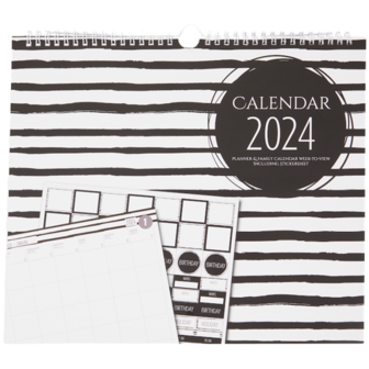 Familieplanner Black / White Stripe 2024