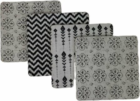 Onderzetters EELCO - Leuke patronen - Vierkant - Zwart / Wit - Hout - 9 x 9 cm - Set van 4