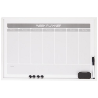 Memobord/Whiteboard met vakken - HAYDEN - Weekplanner - Grijs - 60 x 40 cm 