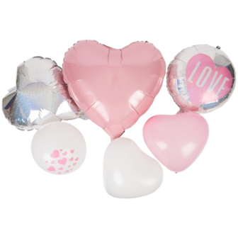Titel Valentijns Ballonnenset - Roze / Wit / zilver- Party - Feest - Love balloons - Set van 5 en 11 latexballonnen