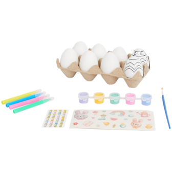 Pasen knutselset - Multicolor - 8 eieren - Inclusief  Verf / Kwast / Diamantjes / Stickervel en meer Easter Craft eggs - Paasei