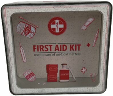 Opbergtrommel &#039;&#039;First Aid Kit&#039;&#039; - Rood / Wit - Metaal / Kunststof - 23 x 22 x 9 cm