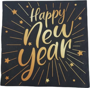 Servetten Oud en Nieuw Happy New Year - Papier - Multicolor - 33 x 33 cm - Maat S - Set van 20 - Oud en Nieuw - New Year - Happ
