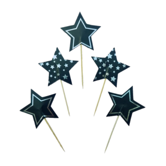 Cocktailprikkers met '' Ster '' - Zwart / Zilver - Karton / Hout - 24 stuks - Cocktail Sticks 2