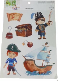 Venstersticker - Piraat - Schip - Schatkist - 37 x 29 cm - Raamstickers - Raamdecoratie