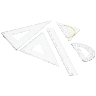 Liniaalset - Transparant - Kunststof - Set van 5 - Meten is Weten - Ruler set piece -  Geometische Set - Geodriehoek - Gradenbo