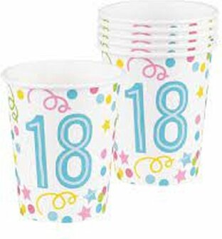 Boland 18 Bekers - Multicolor - Party - Feest - Verjaardag - Jarig - 6 Servetten
