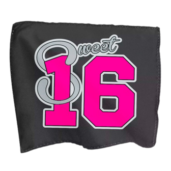 Grote Sweet Sixteen Vlag - Zwart / Roze - Polyester - Verjaardag - Vierkant - 95 x 95 cm 1