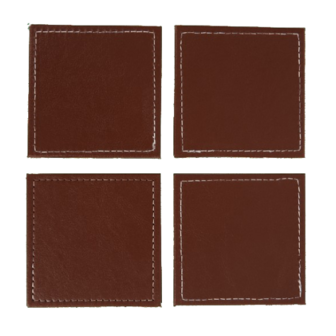 Onderzetters  LEVAN - Vierkant - Bruin / Wit - Imitatie leer - 10 x 10 cm - Set van 4
