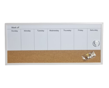 eekbord / Memobord / Whiteboard  - ORGANIA - Weekplanner - Licht Bruin - 46.5 cm x 20 cm - Rechthoekig model