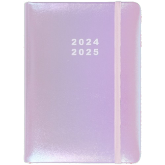 Bureau agenda - Schoolagenda 2025 - Metallic Glow / Paars Zilvere gloed - Karton / Papier - 14,5 x 20,5 cm - elastieksluiting 