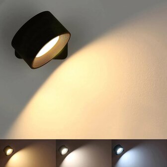 Slimme Draaibare LED  Wandlamp GRAYSON  - Zwart - Kunststof - 8x10x10 cm - 360 graden draaibaar ontwerp - Oplaadbaar 4