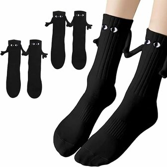 Funny Sokken met magnetische handjes -Zwart  One size (geschikt tot maat 39 / 40) - Cadeautip - Verjaardagtip - Funny Socks