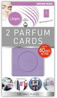 2 Parfum cards - Geurzakje - Auto luchtverfrisser - Geurhanger - Set van 2 - Orchidee Musk geur - Paars - 16.5 x 9.5 - Kledingk