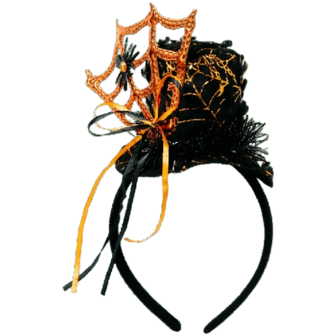 Halloween Diadeem Model Heksenhoed met spinnenweb - Zwart / Oranje - Polyester - One Size