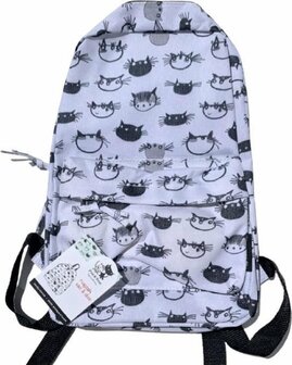 Rugtas met katten en poezen - Schooltas - Rugzak - Zwart / Wit - Polyester - 33 x 22 x 8 cm