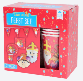 Sinterklaas Feest set - Multicolour&nbsp;- 1 Slinger 6 M - 2 folieballonnen - 8 bordjes - 8 bekertjes - 8 servetten - Sinterk