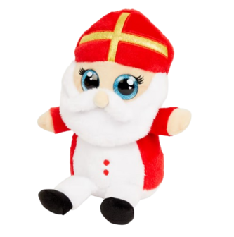 Sinterklaas Knuffel met Blauwe ogen - Rood / Wit - Polyester - 22 cm