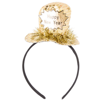 &#039;&#039;Happy New Year &quot; Diadeem HOED  - Zwart / Goud -  Oud en nieuw Haarband  