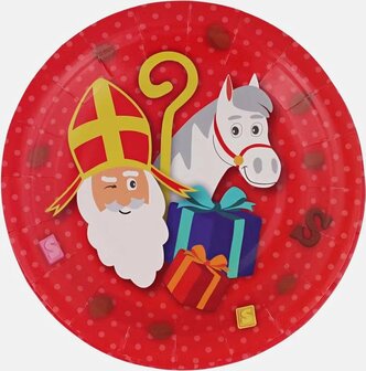 Sinterklaas Borden  - 15 x - Karton - Rood / Multicolor - &Oslash;20 cm