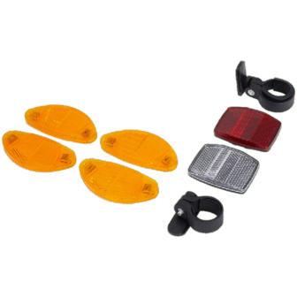 Fietsreflector set - Rood / Wit / Oranje - 1 voor / 1 achter / 4 spaakreflector 