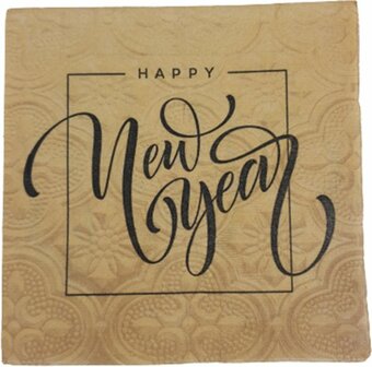 Servetten Oud en Nieuw Happy New Year - Papier - Donkergeel - 40 x 40 cm - Maat M - Set van 20 - Oud en Nieuw - New Year - Happ