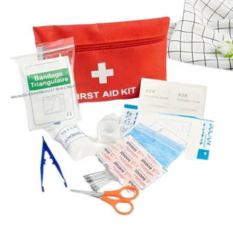 Draagbare First Aid Kit - Polyester - Rood / Wit - 19 x 13 cm - Thuis - Auto - Kantoor - Buitenavonturen - EHBO 2