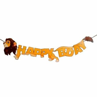 Slinger &quot;Happy Birthday&quot; Leeuw - Oranje / Bruin - Karton - 500 cm - Feestdecoratie - Dierenfeest - Dieren - Slinger -