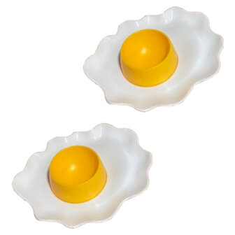 Eierdop met spiegel motief - Wit / Geel - Kunststof - Set van 2 - Eieren - Eten - Pasen