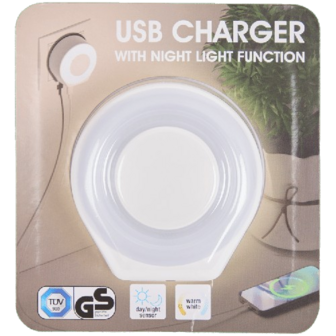 USB-C-lader met led nachtlampje met dag-/nachtsensor - Wit- Kunststof - Warm wit licht2