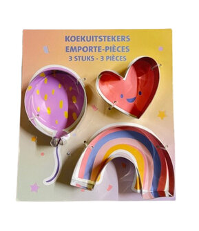 Koek uitstekers - Zilver - Metaal - Set van 3 - Hart - Ballon - Regenboog - Bakvorm - Cookie Cutter - Uitsteekvormpje