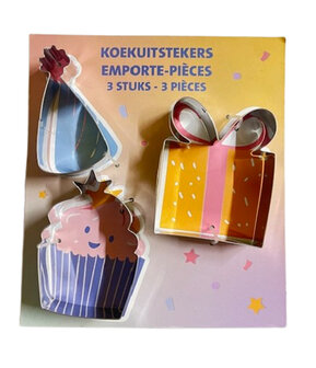 Koek uitstekers - Zilver - Metaal - Set van 3 - Feesthoed - Cadeau - Cupcake - Bakvorm - Cookie Cutter - Uitsteekvormpjes