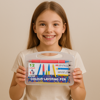 Magische duo-tip-markers in compacte koffer - Multicolor - 12 + 12 stuks - Stift voor gelaagde kleuren - Kinderen - Knutsel - S
