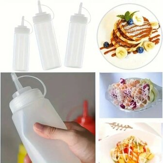 Multifunctionele knijpflessen - Transparant / Wit - Kunststof - Set van 3 - 240 ml - Spuitflessen - Sausflessen - Dressing - Ba
