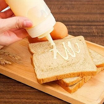 Multifunctionele knijpflessen - Transparant / Wit - Kunststof - Set van 3 - 240 ml - Spuitflessen - Sausflessen - Dressing - Ba