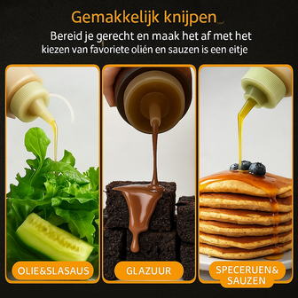 Multifunctionele knijpflessen - Transparant / Wit - Kunststof - Set van 3 - 240 ml - Spuitflessen - Sausflessen - Dressing - Ba