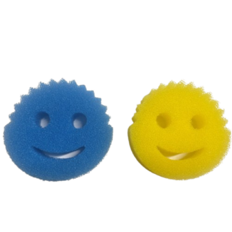 Schuurspons Multifunctioneel SMILEY- Blauw/Geel - 10X10cm - Verwijdert Vet en Vlekken, - Keuken - Badkamer - Schoonmaak - Stevi
