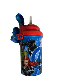 Flip Top Drinkbeker Bidon Avengers met rietje en handige 2 Go Koord - Rood / Blauw - Kunststof - 400 ml - Waterfles - Fles - Bi