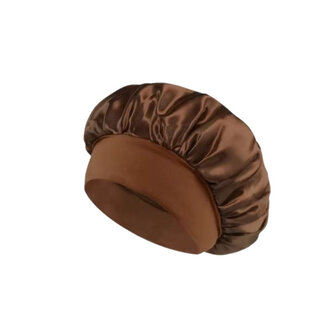 Satijnen Slaapmuts SILKNEST - Bruin - Polyester - Onesize - unisex - Haarbescherming - Droog en Krullend haar - vlechten