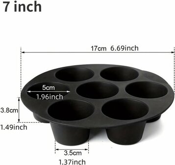 Airfryer Siliconen Mini Cupcake bakvorm - 17CM - Zwart - 7 cupcakes in 1 vorm - Mini cupcakes - Kleine cupcakes