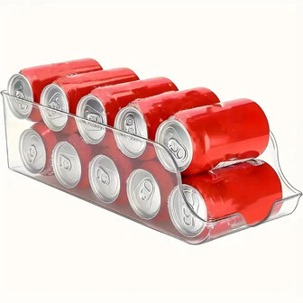 Koelkast blikjeshouder - Transparant - Kunststof - 33.5 x 14.5 x 9.5 cm - Set van 2 - Opberger - Kantoor accessoires 1