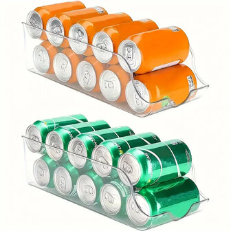 Koelkast blikjeshouder - Transparant - Kunststof - 33.5 x 14.5 x 9.5 cm - Set van 2 - Opberger - Kantoor accessoires 