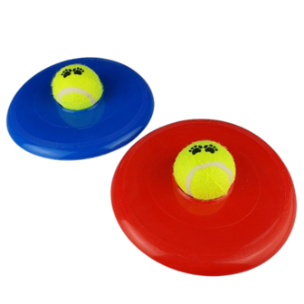 Honden frisbee &amp; tennisbal - Rood / Geel - Kunststof - &Oslash; 12 &amp; &Oslash; 6 cm - Rond