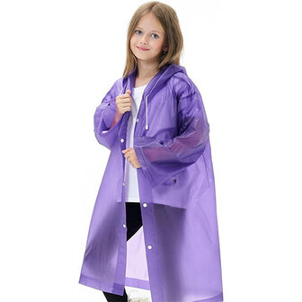 Regenjas  / Poncho voor kids DRUPPIE  - Paars - One Size - Unisex - Met Drukknopen en Capuchon - Kinder Regenjas/ EVA - Lichtge