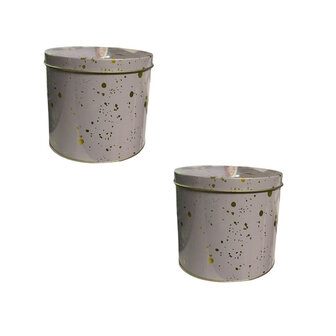 Voorraadblik met relief NICO - Paars / Goud - Metaal - &Oslash; 10,5 x 9,5 cm - Set van 2 - Opbergblikken - Thee - Kofffie - Keuken -