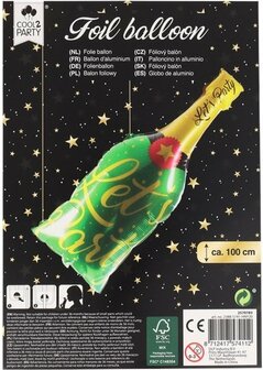 Folieballon champagnefles &#039;&#039;Let&#039;s Party&#039;&#039; - Groen / Goud - Folie - Ca. 100 cm
